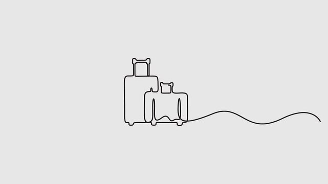 Suitcase or luggage in one continuous line drawing travel symbol animation. Full length single line 4K animation