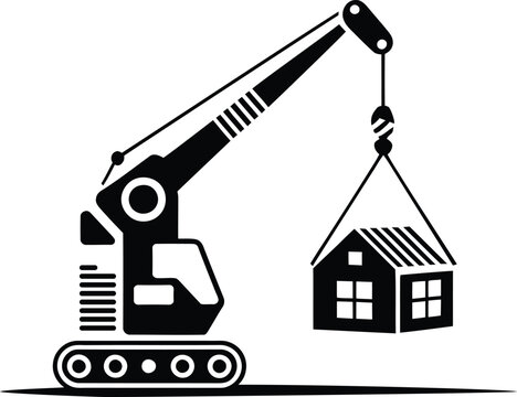 Black crane lifting a house icon construction building