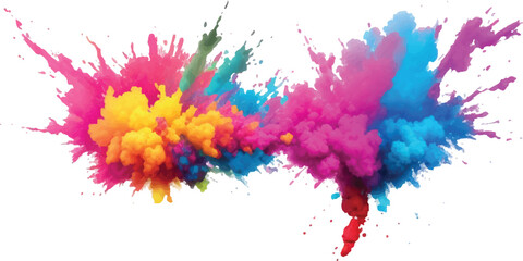 Colorful explosion of vibrant powder abstract splash of holi paint isolated on white background