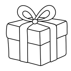 Gift box Christmas black doodle outline.