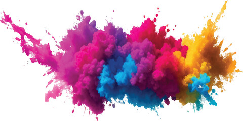 Colorful powder explosion vibrant holi paint splash abstract design element for creative projects and backgrounds