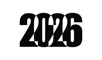 Bold black numbers 2026 overlapping on white background