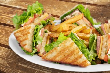 Tasty fresh Ham sandwich with cheese, food concept
