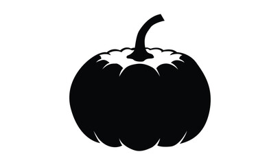 Simple black silhouette of a round pumpkin with a stem