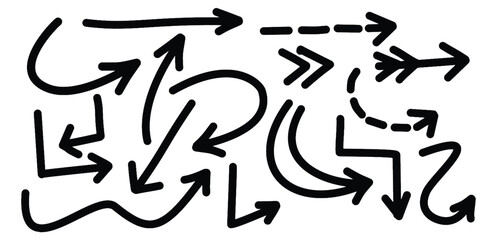 Hand drawn arrow mark icons vector, sketch arrow design for business plan and education, Collection of doodle arrows, lines, symbol, shapes on white background. Simple icon illustration for education,