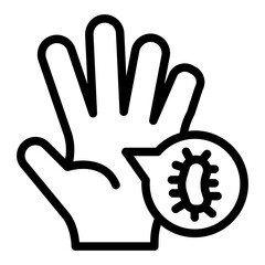 Hand with bacteria bubble line icon, body hygiene concept. Vector graphics. Bug popup and hand, washing hands sign on white background, style icon mobile or web design.