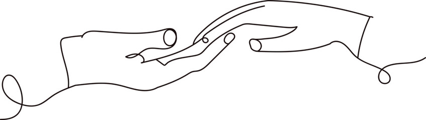 Hands Touching One Line Drawing — Minimalist Connection and Love Line Art Vector Illustration