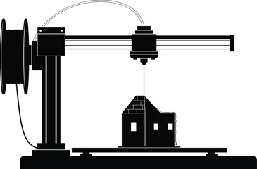 3D printer creating a house with filament spool 3D printer, 3d printer, house, building, construction, architecture, manufacturing, technology, innovation, creation, design, engineering, prototyping, 