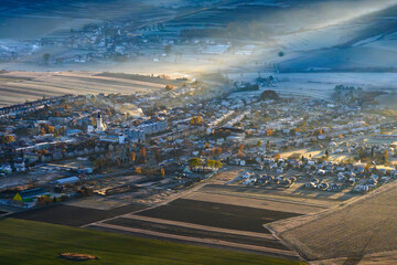 view of the town of Spisska Bela in autumn from a balloon