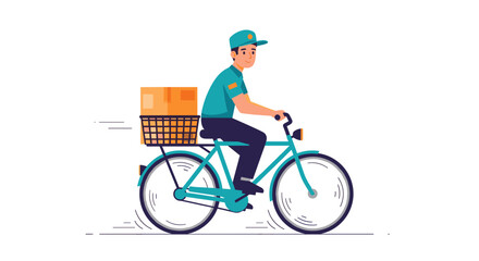 Delivery man riding bicycle delivering package fast shipping courier service vector illustration design art