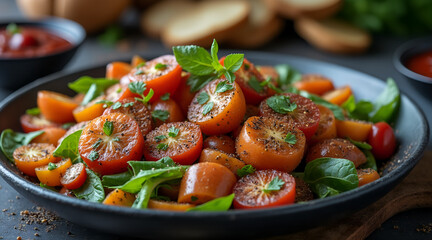 Vibrant tomato basil salad bursting with fresh flavor and aromatic herbs, a perfect healthy summer side dish