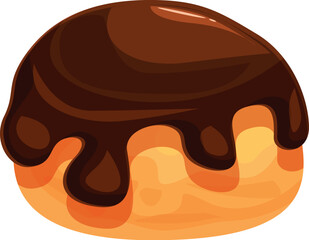 Round freshly baked bun is topped with dripping dark chocolate cream