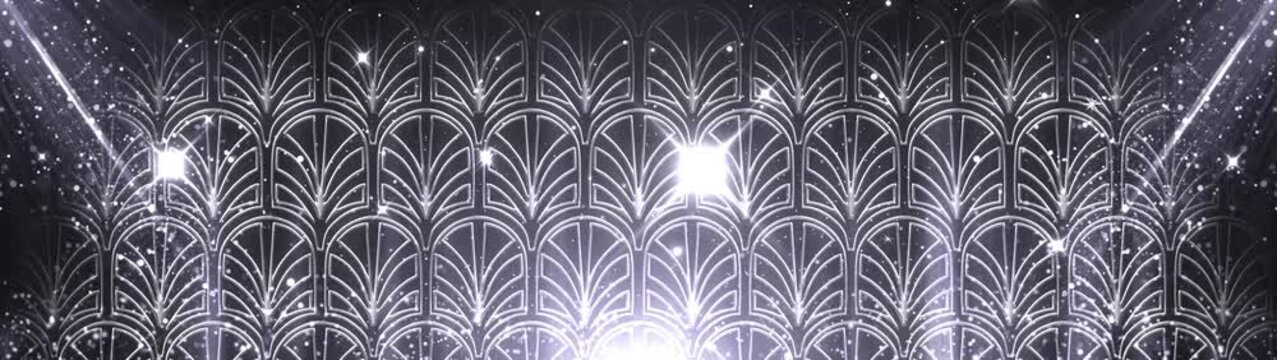 Sparkling Art Deco Fan Pattern Seamless Loop, Silver Gatsby Background Motion Graphic, Elegant Monochrome Event Backdrop