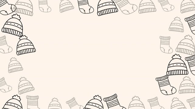 4K Minimalist Christmas Winter Doodle Frame Animation Cozy Knitted Hat Stockings