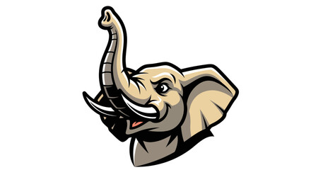 Elephant Mascot with Raised Trunk and Determined Expression.