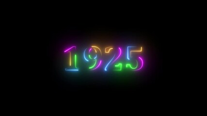 Glowing neon 1925 text with screen effects of technological failures. Concept of counting years. Past year technology concept black background