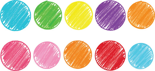 Colorful Circle Strokes Set Scribbled Style on White Background