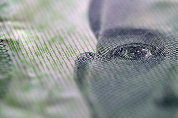 Close-Up View of Intricate Details on Banknote with Human Eye