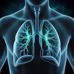 Glowing human lungs and respiratory system anatomy