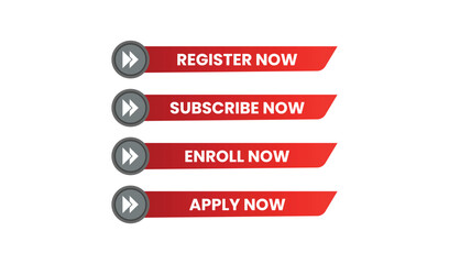 Collection of red call to action buttons for online registration and applications