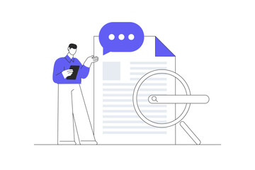 Employee searching and indexing files. File manager, data storage. Teamwork. Files search. Flat Cartoon Vector Illustration, icon Stylish abstract design landing page web