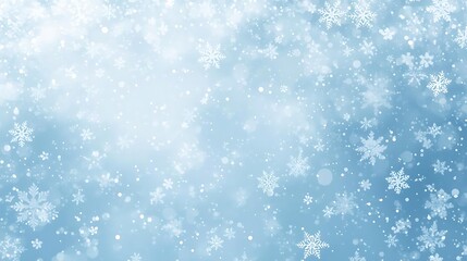 Gentle Falling Snowflakes on a Soft Blue Winter Sky with Blurred Background Effects