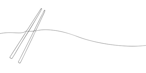 Continuous one line drawing of chopsticks isolated on white background. Minimal outline illustration for Asian cuisine, restaurant, and food design concept.