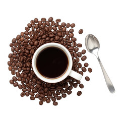 Coffee cup with spoon and beans on black background icon 2025-2026 transparent isolated on white background png 4k full hd download