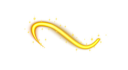 Golden magic trail with sparkling light particles and glowing swirl isolated on transparent background realistic bright yellow energy line curve