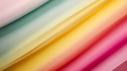 Softly draped sheer fabric in a vibrant gradient of pastel pink yellow green and magenta creating a flowing abstract background