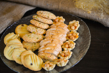 oriental delicacies variety in a plate on the table