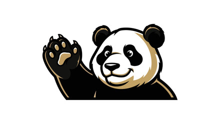 Friendly Panda Waving Hand Cartoon Illustration on White Background.
