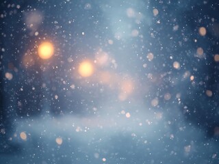 Magical winter snowfall with soft glowing lights creating a serene atmosphere