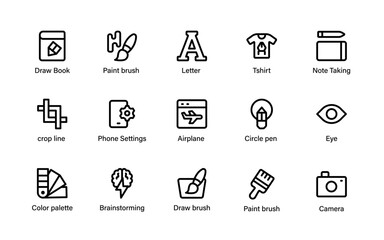 Creative Design Tool Icon Set. Essential creative symbols for photography, painting, and sketching.