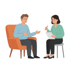Fototapeta premium Psychological therapy session between a male patient and a female therapist in a modern office setting