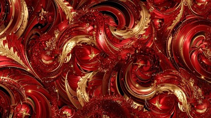 Intricate Swirling Abstract Pattern with Golden Accents and Subtle Glittering Sparkles A Luxurious Deep Red and Gold Texture