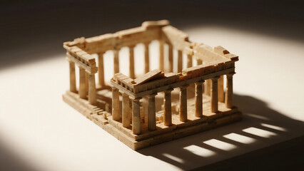 Angled aerial image highlighting Parthenon columns in golden sunlight