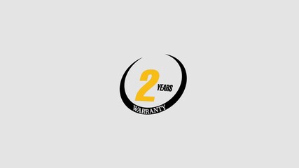 2 Years warranty card circle logo design animation. Motion graphics of the warranty idea. 2-year Warranty Stamp Imprint Seal Template. On a transparent background with colorful text animation
