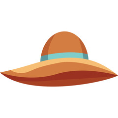 Wide brimmed orange sun hat with a turquoise ribbon accent isolated on a transparent background perfect for summer fashion and outdoor activities