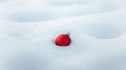 A Single Red Christmas Ornament Nestled in Soft White Snow