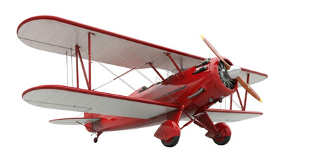 Red biplane flying transparent background cutout png