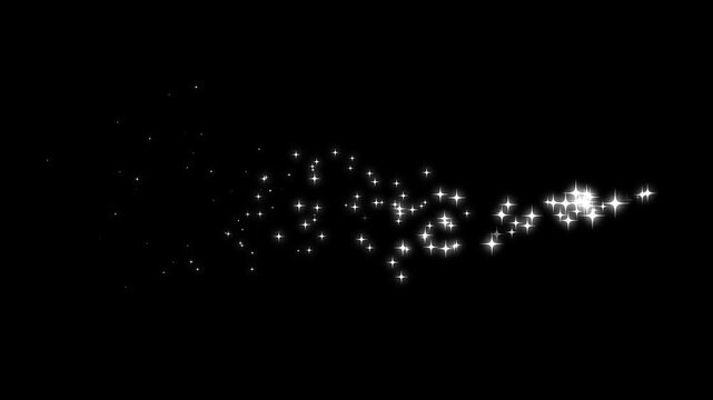 Twinkle Sparkle Stars Animation with White Glitter Dust Line, Doodle Star Trail, Shining Light Motion, Fairy Sparkle Burst, Fast Glitter Motion Effect on Black Background, 4K