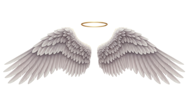 White angel wings with halo transparent background cutout png