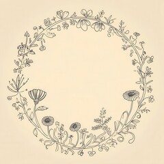 Ornate floral wreath design on a pale background.