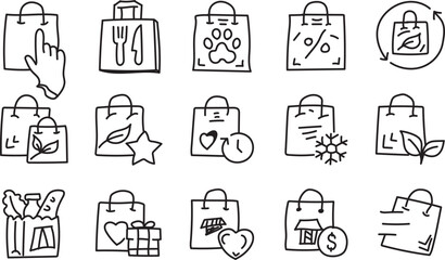 Hand Drawn Shopping Bag Icons Set for Eco Store, Retail, and Online Market Illustration