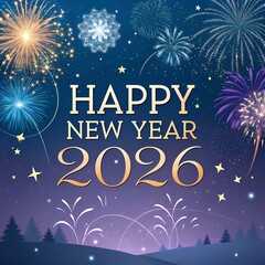 Fototapeta premium Vibrant happy new year 2026 fireworks illuminate the night sky creating a festive and celebratory atmosphere for holiday events and special occasions