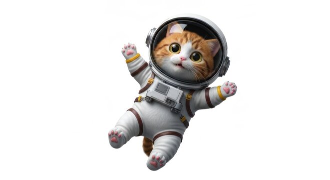 Astronaut cat floats in space