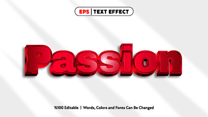 Passion 3D red text effect with shiny bold letters editable colors and fonts design for creative projects vector graphic illustration