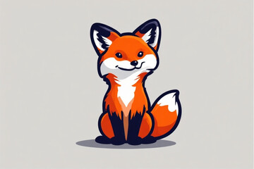 Fototapeta premium Cartoon fox sitting upright, with a friendly smile and bright orange and white fur.