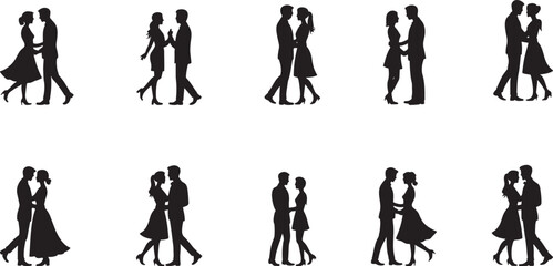 Wedding Couple Silhouette Vector EPS Set — Elegant Romantic Love Poses for Marriage, Valentine, and Relationship Designs Bundle